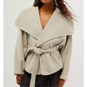 Free People Cream Belted Wrap Sweater